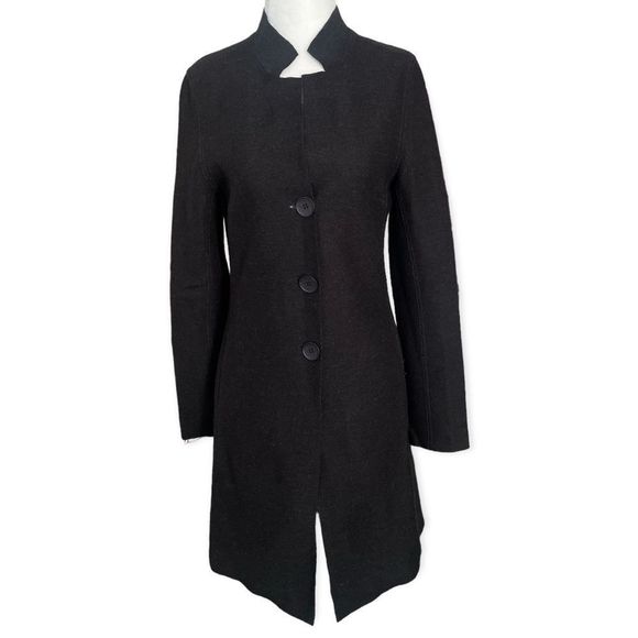 KUNA Ibis Coat Wool Alpaca Black Long Sleeve Button Front Lightweight Coat - Picture 2 of 13